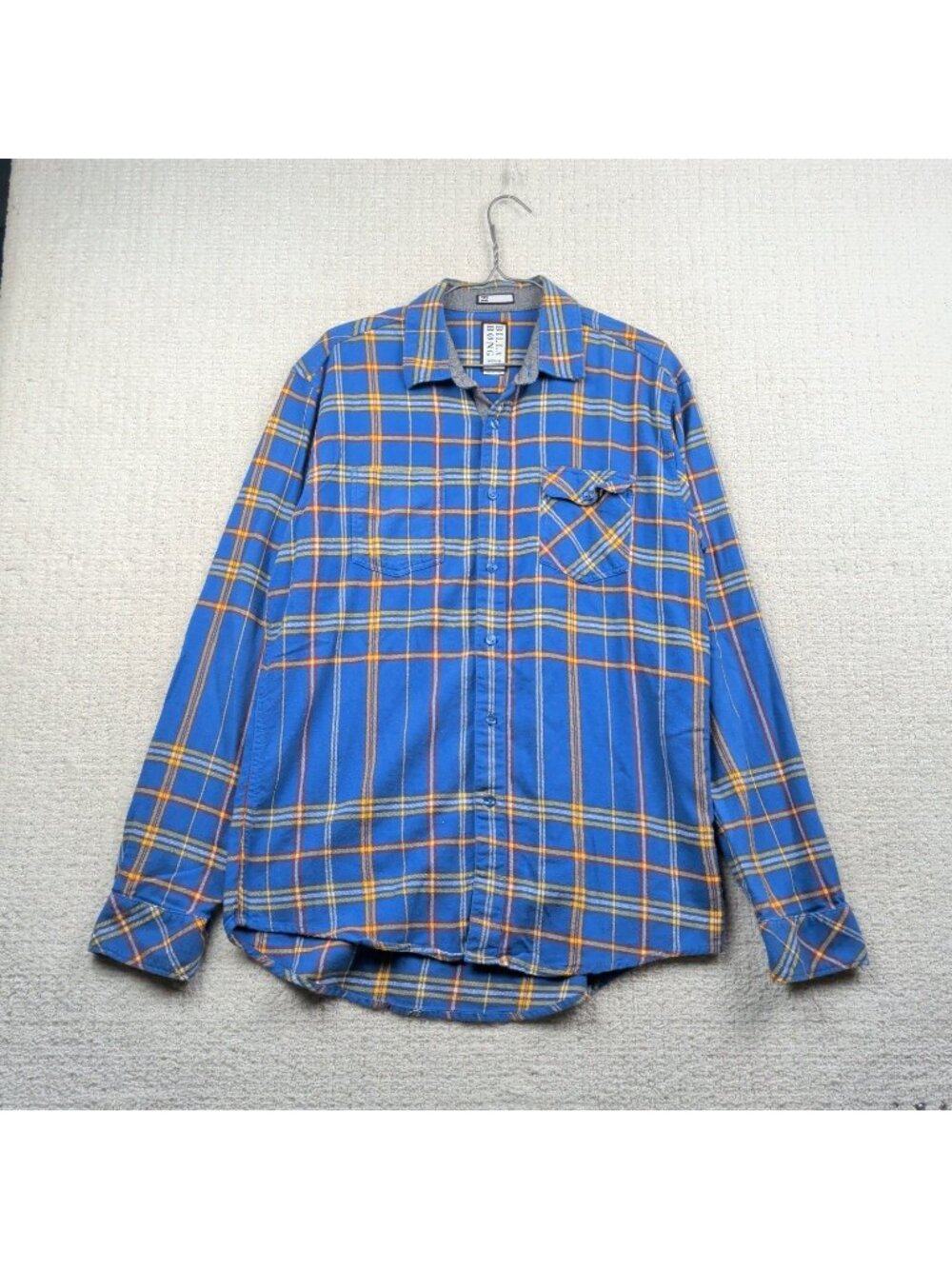 Y2K Billabong Classic Flannel Shirt Mens M Long Sleeve Button Up Plaid Blue Surf